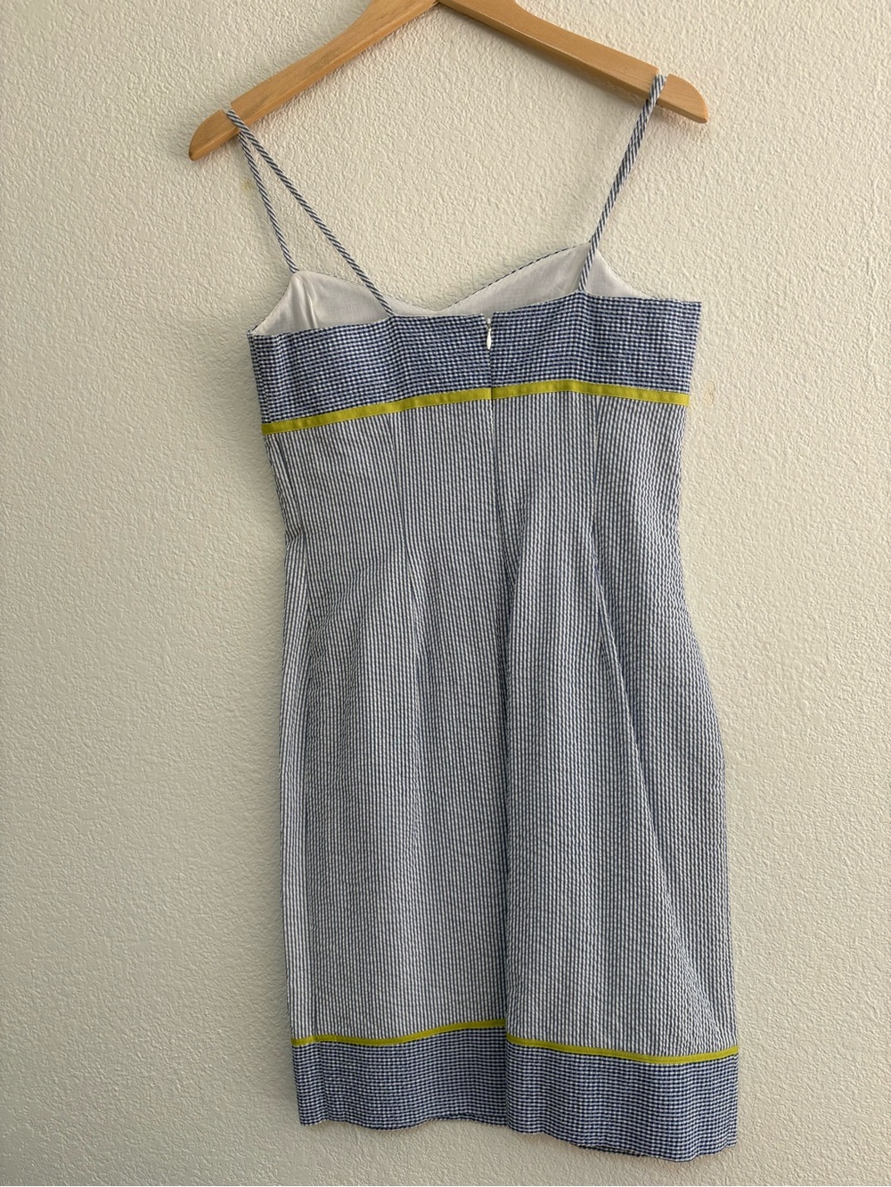Blue Seersucker Spaghetti-Strap Mini Dress with Yellow Accent - Picture 2 of 5